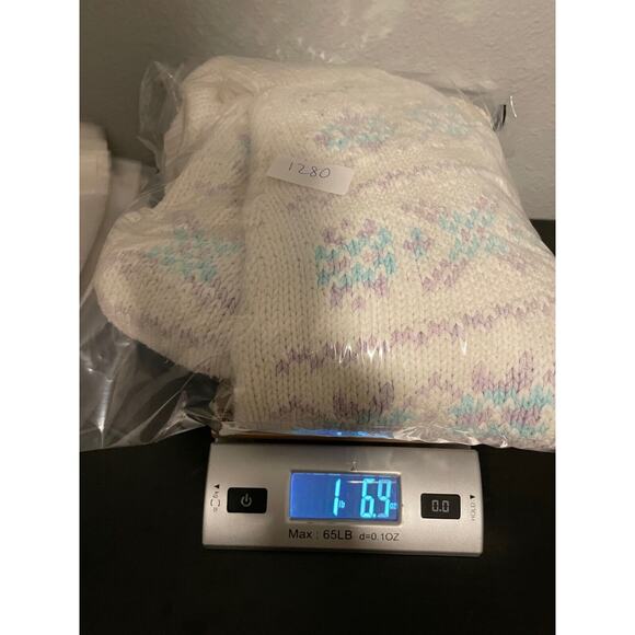 Vintage Handmade Womens Cardigan Large White Fair Isle Chunky Knit Granny 90s - Picture 5 of 5